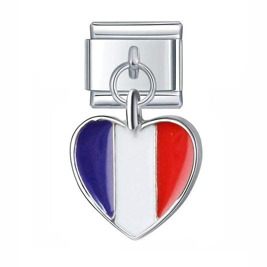 Corazón con bandera de Francia, en plateado