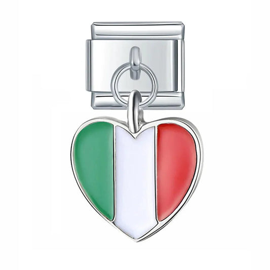 Corazón con bandera de Italia, en plateado