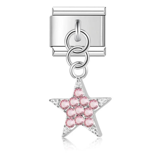 Estrella con piedras rosas, en plateado