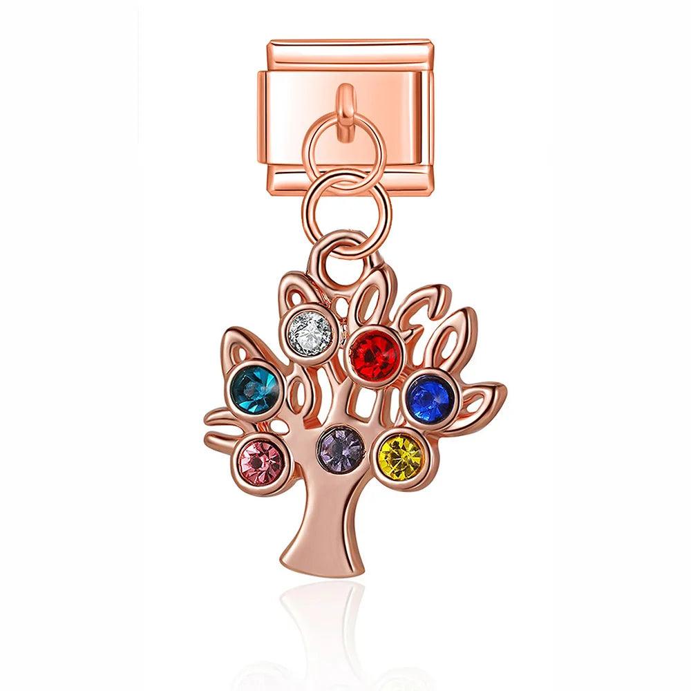 Árbol con piedras multicolores, en dorado rosa