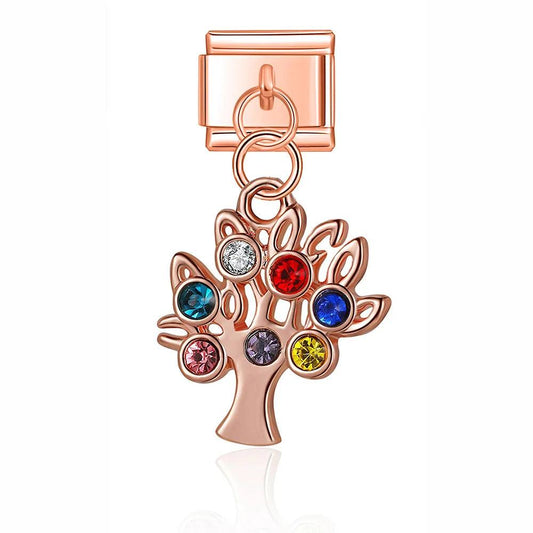 Árbol con piedras multicolores, en dorado rosa